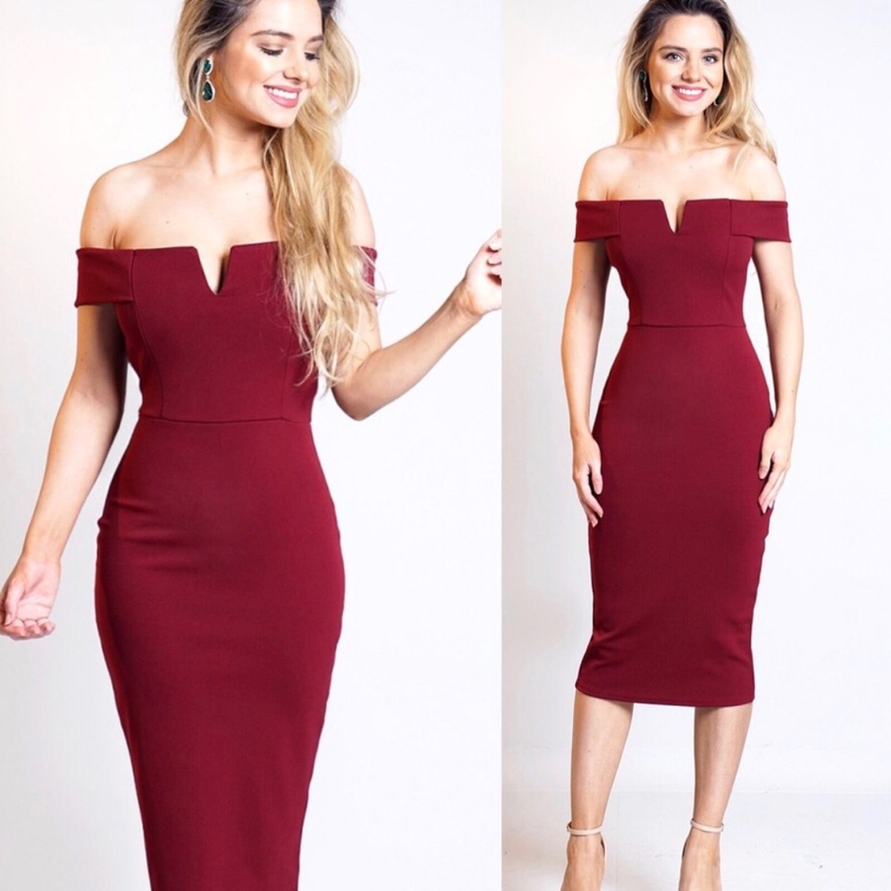 NWT 🌼LAST ONE🌼 Beautiful Wine Bardot Dress! - Picture 2 of 2
